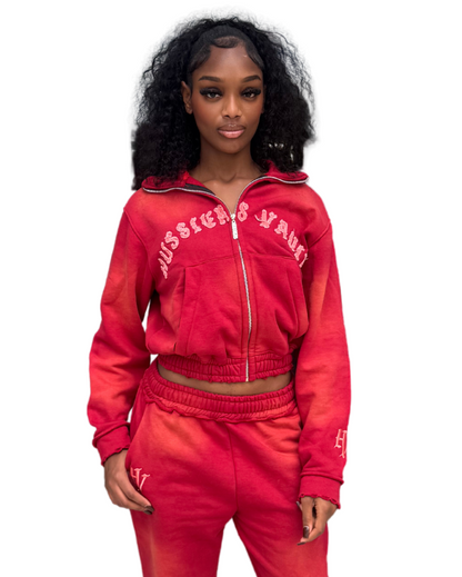 DISTRESSED RUBY WASH ZIP UP