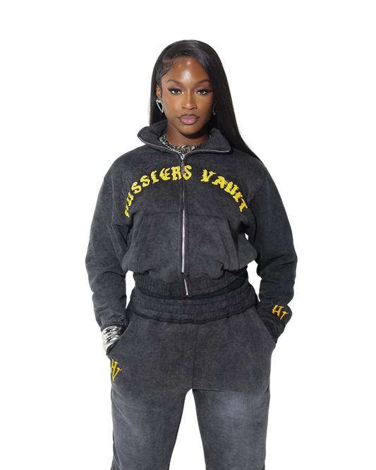 DISTRESSED ACID WASH ZIP UP