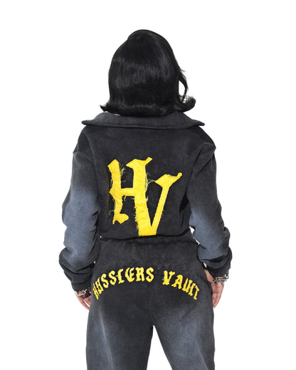 DISTRESSED ACID WASH ZIP UP